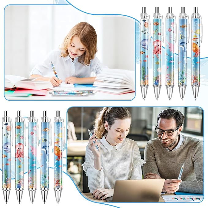 10 PCS Under Sea Ballpoint Pens Retractable Fish Shark Pens Under The Sea Party Favors with 1mm Black Ink Replaceable Ballpoint Pen Refill for Kids Birthday School Office Supplies(Under Sea，10)