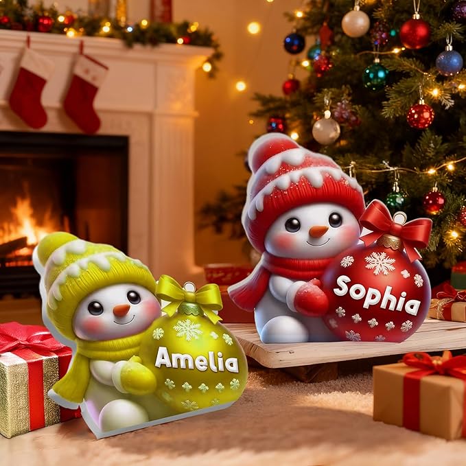CALLIE Personalized Christmas Ball Decoration with Name, Multicolor Cute Snowman Home Decor Winter Desk Table Decor, Christmas for Family Friend