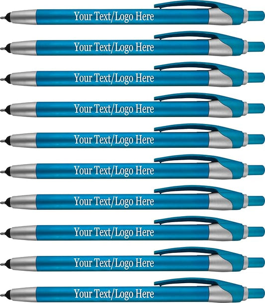 Personalized with Your Custom Logo or Text Pens-Pack of 300- for Marketing, Parties, and Events, 2 in 1 Capacitive Stylus & Ballpoint Pen Compatible with Touchscreen Devices, Black Ink, Teal Pens