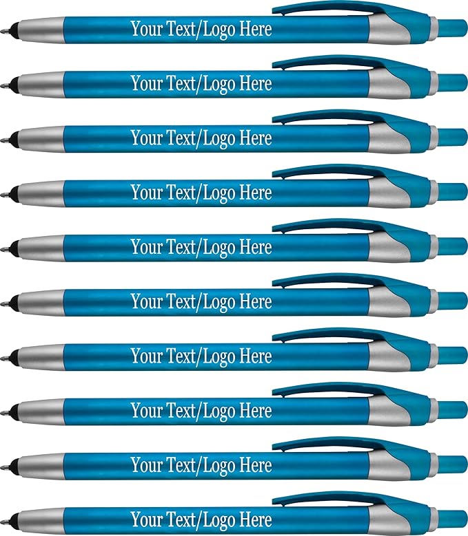 Personalized With your Custom Logo or Text Pens-Pack of 450- for Marketing, Parties, and Events, 2 in 1 Capacitive Stylus & Ballpoint Pen Compatible With Touchscreen Devices, Black Ink, Teal Pens