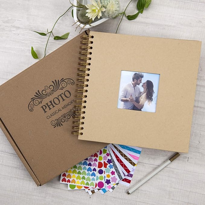 10 x 10 Inch DIY Scrapbook Photo Album with Cover Photo 80 Pages Hardcover Craft Paper Photo Album for Guest Book, Anniversary, Valentines Day Gifts (Brown, 10 x 10 inch)