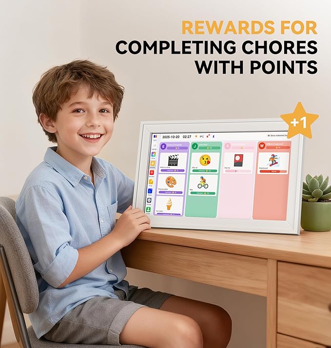 Yofidra Digital Calendar, 15.6" Smart Electronic Calendar with Chore Photo Meal Reward To-do Chart, Wall & Desk Planner for Family Schedule, Wifi Interactive Touchscreen Display with Stand, White