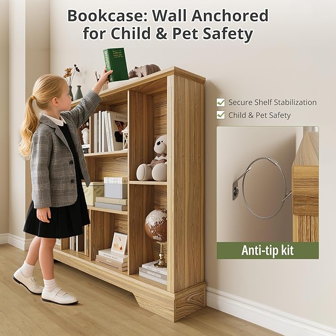 10-Cube Storage Bookcase, Modern 3-Tier Wooden Storage Organizer Open Bookshelf with Base for Living Room, Bedroom, Home Office