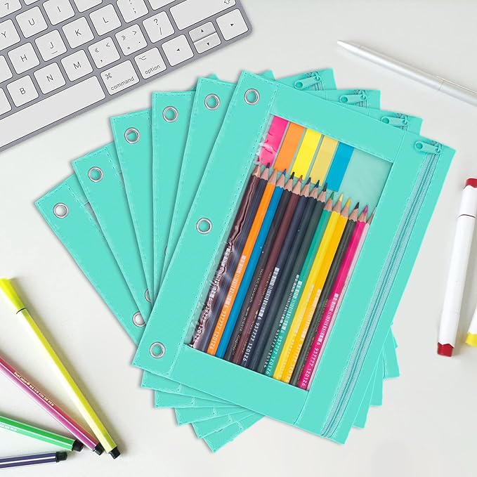 YoeeJob Pencil Pouch for 3 Ring Binder, Zipper Binder Pencil Pouches Bulk, Pencil Case with Clear Window for College, Office, Pale Lake Orchid, 24 Packs