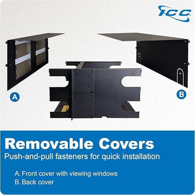 ICC 4U Fiber Optic Rack Mount Enclosure - 12 Slots for LGX Compatible Adapter Panels or Cassettes, Supports up to 288 Fibers, Fits 19-Inch Racks, Secure Fiber Management Solution, ICFORET4RM