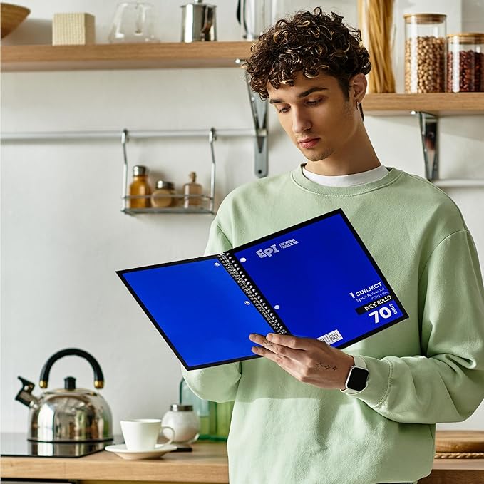 EPI Spiral Notebook | Wide - 70 Sheets, Durable Spiral Binding | 10.5 x 8 in | Classroom Supplies | School, Office, Note Taking, Journaling - 3 Pack