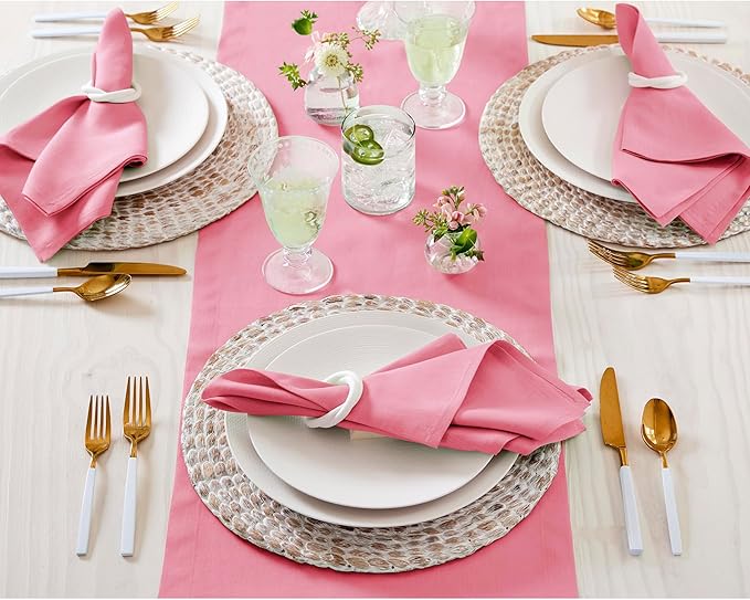 Solino Home Linen Pink Carnation Table Runner 60 Inches - 100% Pure Linen Short Table Runner 14 x 60 Inch Ideal for Dresser and Coffee Tables - Fete