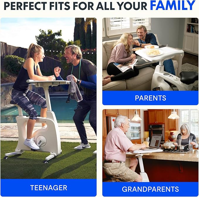 FLEXISPOT 3-in-1 Small Standing Desk Adjustable Height Movable Rolling Desks Laptop Desks Workstation with Integrated Pedal Exerciser Wide Seat, Desk for Home Office Corner Small Space, White