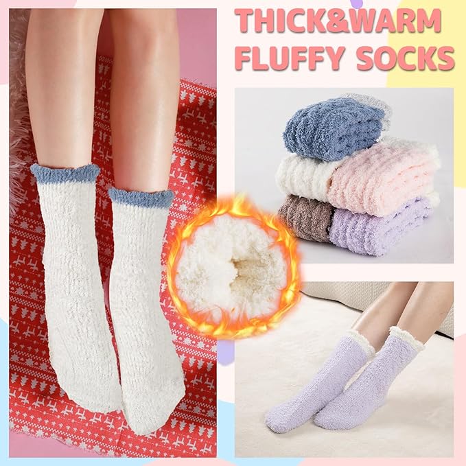COOPLUS Fuzzy Socks for Women Warm Fluffy Cozy Winter Soft Home Slipper Socks (5 Pairs)