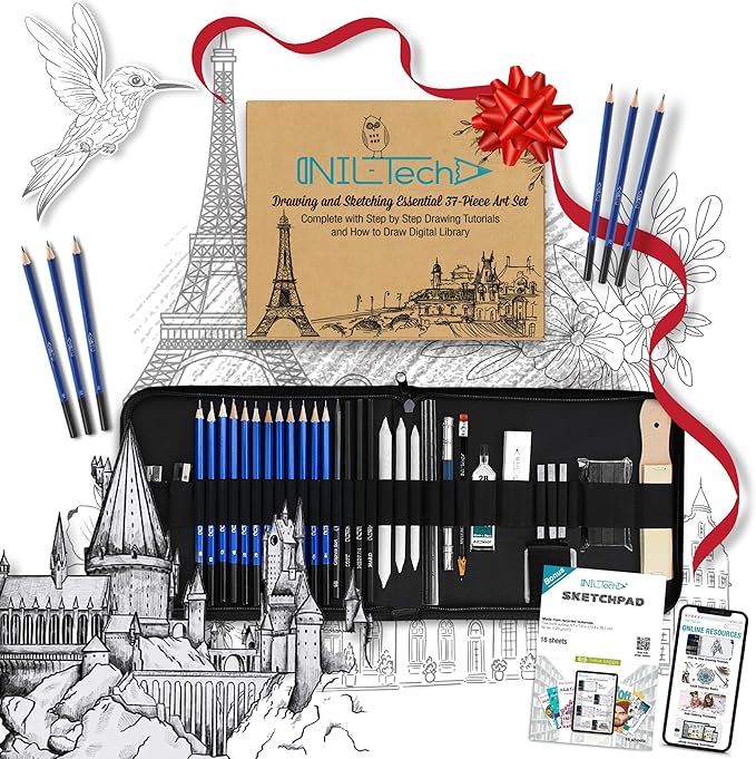 NIL TECH 37-Piece Premium Shading Pencils for Drawing, Include Exclusive Tutorials and Sketch Pad – Perfect as Birthday, Holiday Gifts, or Artist Gifts Ideal for Detailed Sketches, Fine Shading