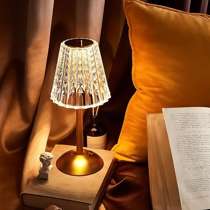 Liliful 1 Pcs LED Portable Cordless Table Lamp Touch Battery Operated Rechargeable Gold Desk Lamp 3 Color Dimmable for Bedroom Living Room Dining (Gold,Classic Style)