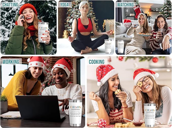 TEEZWONDER Christmas Thank You Gifts for Women - Chaos Coordinator 20 oz Stainless Steel Insulated Tumbler with Lid - Employee Appreciation Birthday Gifts for Women Coworkers Boss Teacher Nurse Friend