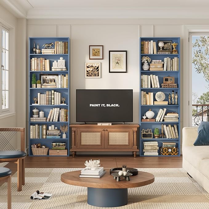 FACBOTALL 82" Tall Bookshelf, 7-Tier Open Shelves Bookcase, Freestanding Display Storage Shelves, Tall Bookcase Home Decor Furniture for Home Office, Living Room, Bedroom, Blue