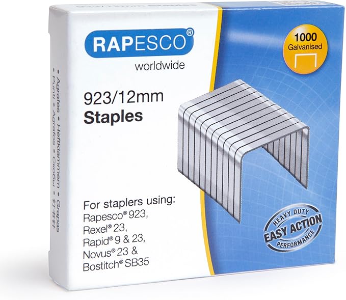 Rapesco 1550 ECO Heavy-Duty Stapler with 1000 Staples Type 923/12mm (1/2"), 140 Sheet Capacity, Front Loading, HD-140, Uses Type 923 Heavy-Duty Staples from 1/4" to 5/8", Black