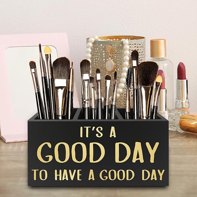 Inspirational Office Pen Pencil Holder Organizer for Desk, It's a Good Day to Have a Good Day Positive Wooden Box Signs Decorations for Home Office Desk Tabletop, Motivational Gifts for Women