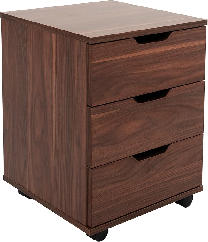 Farini 3-Drawer Vertical Filing Cabinet Rolling Wood Mobile File Cabinets Under Desk for Home Office with Casters (Brown Walnut, Non-Assembled)
