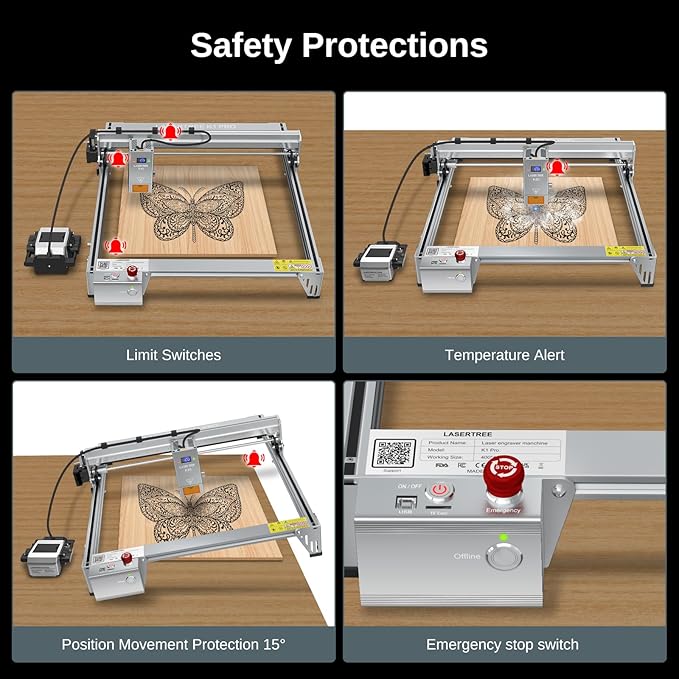 LASER TREE Laser Engraver Machine, 40000mW(40W+) Output Power Laser Cutter with Air Assist Pump Kit, High Precision Laser Cutter and Engraver for Wood and Metal, Paper, Acrylic, Glass, Class 4