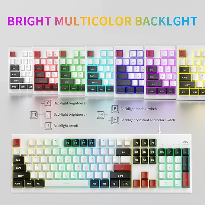 MageGee Creamy Keyboard and Mouse Comb,K2 Classic Keyboard Wired RGB Backlit Keyboard 104 Waterproof Ergonomic Keyboard,PC Keyboard for PC/loptop/MAC - Knight Red