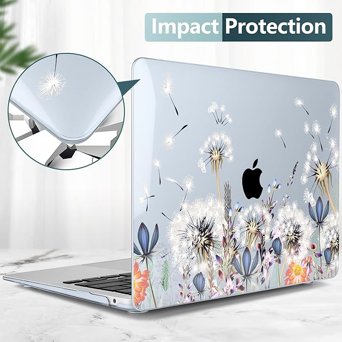 DONGKE for MacBook Air 13 Inch Case 2021-2018, Compatible with A2337 M1 A2179 A1932 Support Retina Display & Touch ID, Hard Shell Plastic Cover with Keyboard Skin - Dandelion