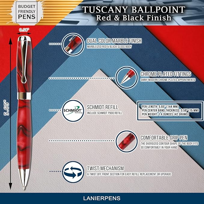 Tuscany Red & Black Ballpoint Pen - Marbleized Gloss Body