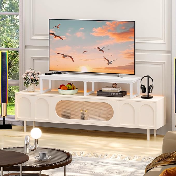 Clikuutory 45" Large TV Riser for 32-60 inch TVs, Tabletop Stand with Steel Legs, Storage & Dual - Screen Office Desk Function, Ideal for Home Office, Bedroom, Living Room, White