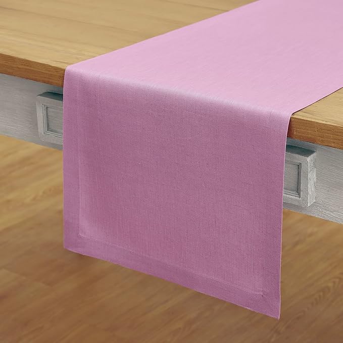 Solino Home Linen Violet Table Runner 48 Inches - 100% Pure Linen Farmhouse Short Table Runner 14 x 48 Inch Ideal for Dresser and Coffee Tables - Holiday - Fete