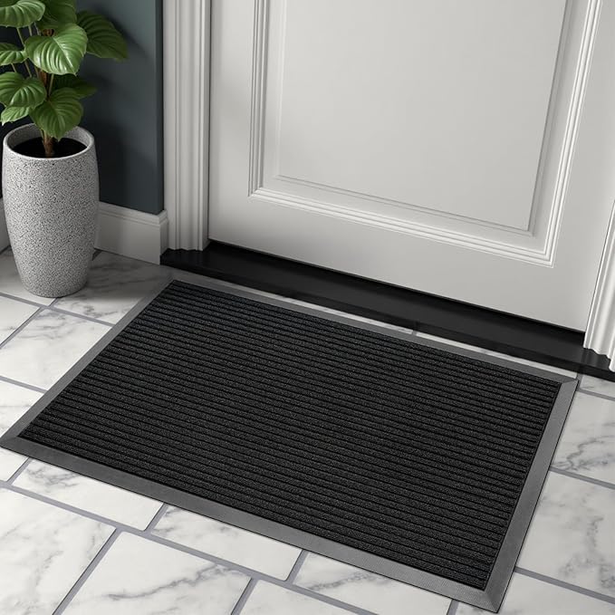 Vicwe Front Door Mat Indoor Outdoor Entrance, 36"x24" Heavy Duty Non-Slip Rubber Doormats, Low Profile,Easy Clean Entryway Floor Mats for Outside, Porch, Patios,Black