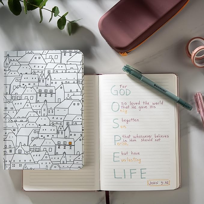 DIVERSEBEE Hardcover Lined Journal Notebook, Medium A5 (5.8 x 8.3 inches), 192 Pages, Thick Paper, Aesthetic Journals for Writing, Office School Bible Journaling Supplies (City on a Hill)