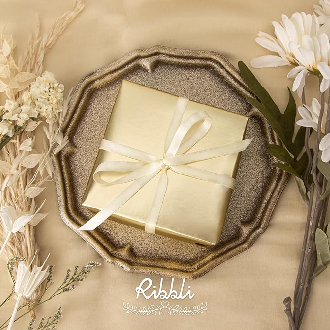 Ribbli Double Faced Ivory Satin Ribbon,1/4” x Continuous 25 Yards,Use for Bows Bouquet,Gift Wrapping,Floral Arrangement