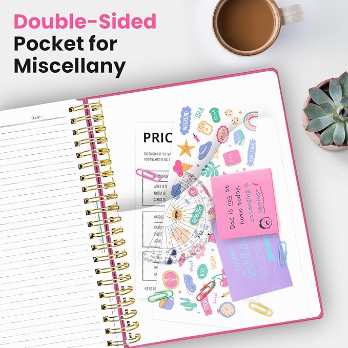 Hardcover Spiral Journal Notebooks for Work With Removable Dividers & Tabs, 8.5"x11" 5 Subject Notebook for Note Taking & Organizer, A4 College Ruled Lined Journal for Women & Writing, Berry Pink, 280 Pages