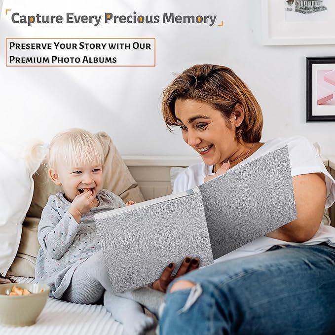 Photo Album Self Adhesive Scrapbook,60 Pages Large Photo Book for 4x6,5x7,8x10 Pictures,DIY Album for Baby Wedding Family Travel Birthday,with Metallic Pen and Scraper