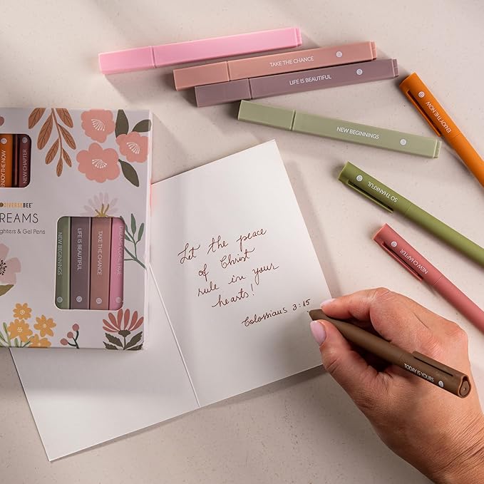 DIVERSEBEE Aesthetic Highlighters and Gel Pens, Earthy Bible Highlighters No Bleed, 8 Pack Assorted Colors Cute Journaling Pens, Bible Study Supplies (Dreams)