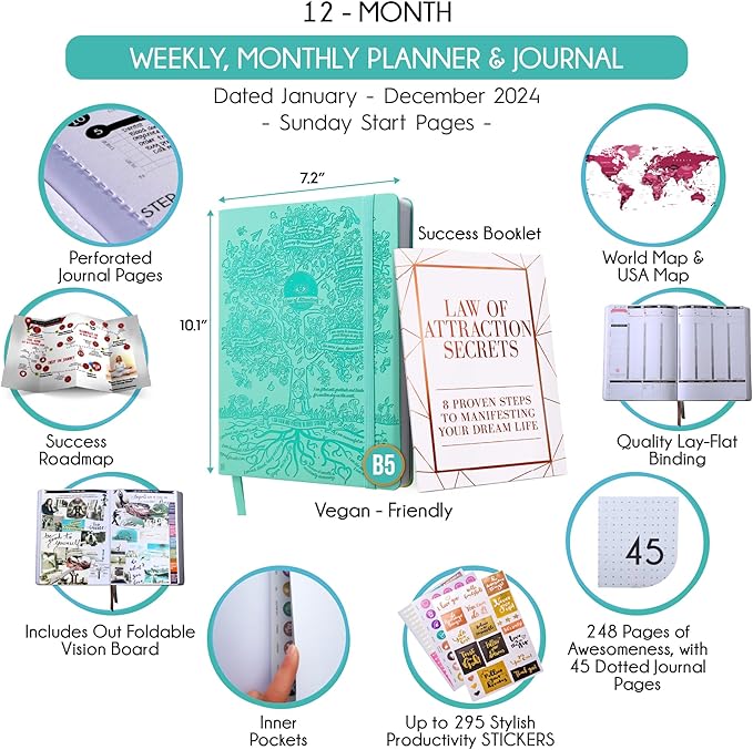 2026 Planner Weekly and Monthly | Law of Attraction Planner with Panduo App | A 12 Month Journey for Productivity, Gratitude & Goal Setting | Includes Foldable Vision Board, Gift Box & Stickers
