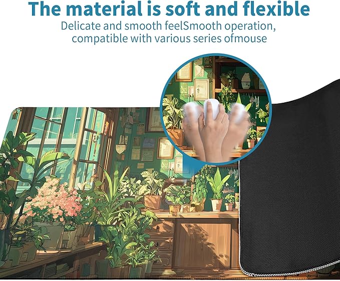 Green Plant Mouse Pad Desk Mat XL Extended Large Gaming Desk Pad Mousepad, Fresh Leaves Bookshelf Computer Laptop Keyboard and Mouse Mat, Desktop Protector Mat for Office and Home 31.5x11.8 in