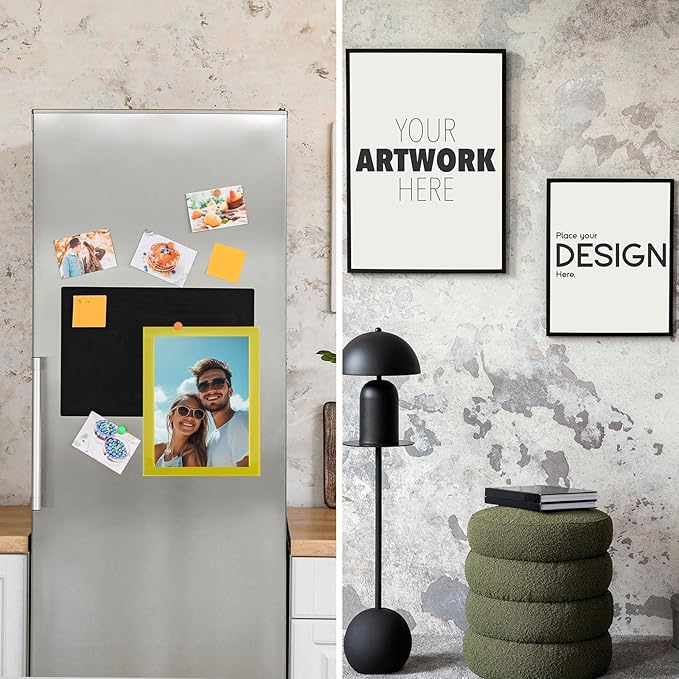 uxcell 5 Pcs Magnetic Sign Holder, 5" x 7" Self-Adhesive Magnetic Wall Signs Holder Magnetic Picture Frame Document Holder for Home Office Wall Window Displays, Yellow