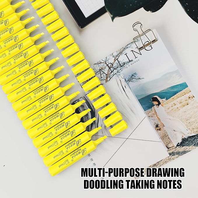 Highlighters Bulk Pack, 96 Count, Chisel Tip,Fluorescent Yellow, suitable for Adults Highlighting Planner Notes, Office School Supplies