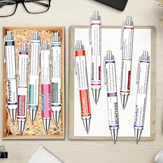 Idealmuzik Pharmacy Pens Set – Fun Medical-Themed Ballpoint Pens for Pharmacists,Nurse,Pharmacy Students,and Healthcare Workers – Smooth Writing Pens for School,Journaling,or Work – 8 Pack
