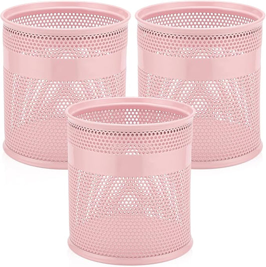 Segarty Pen Cup Holder for Desk, 3 Pack Pink Pencil Holder, 3.9 x 4.2 inch Large Metal Mesh Pen Container Set Desktop Accessories Organizer for Office Supply, School Classroom, Makeup Brush
