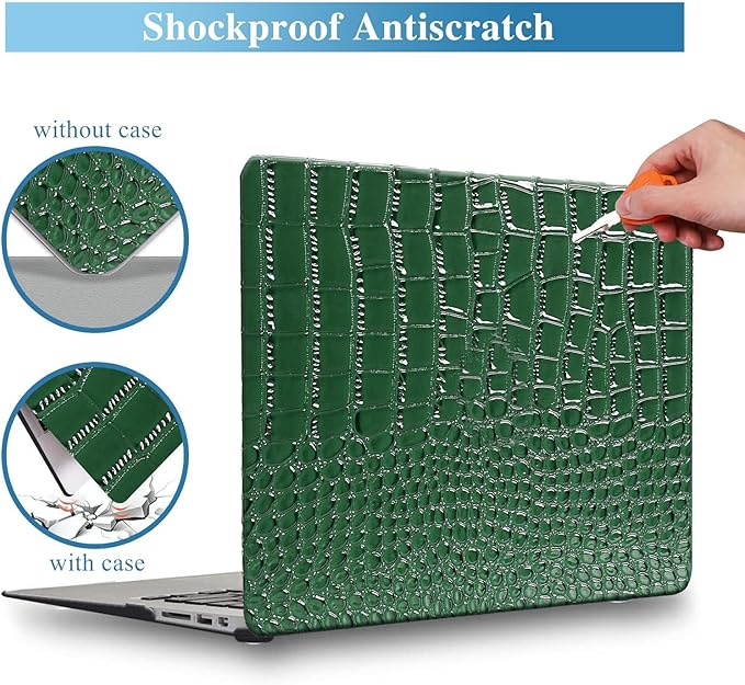 KEROM Compatible with Crocodile MacBook Air 13 Inch Case 2025-2022 M4 M3 M2 A3240 A3113 A2681, Textured Elegant Luxury Aligator Skin Snakeskin PU Leather Hardshell Case & Keyboard Cover, Emerald Green