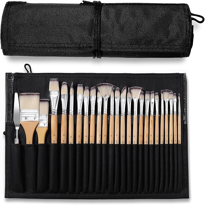 Wesquer Paint Brushes Set for Acrylic, Oil, Watercolor & Face Painting - 25 Piece Artist Brush Kit with Palette Knife, for Artists, Beginners & Adults