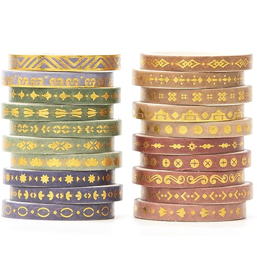 YUBX Skinny Gold Washi Tape Set Basic Foil Print Decorative Masking Tapes for Arts, DIY Crafts, Journals, Planners, Scrapbook, Wrapping (Four Seasons)