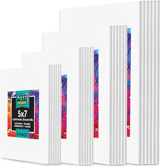 KEFF 24-Pack Canvas for Painting, 6 of 5x7, 8x10, 9x12,11x14 Painting Canvas Boards, Art Supplies for Adults & Kids - 100% Cotton Primed Canvases for Painting for Acrylic, Oil, Watercolor, Tempera