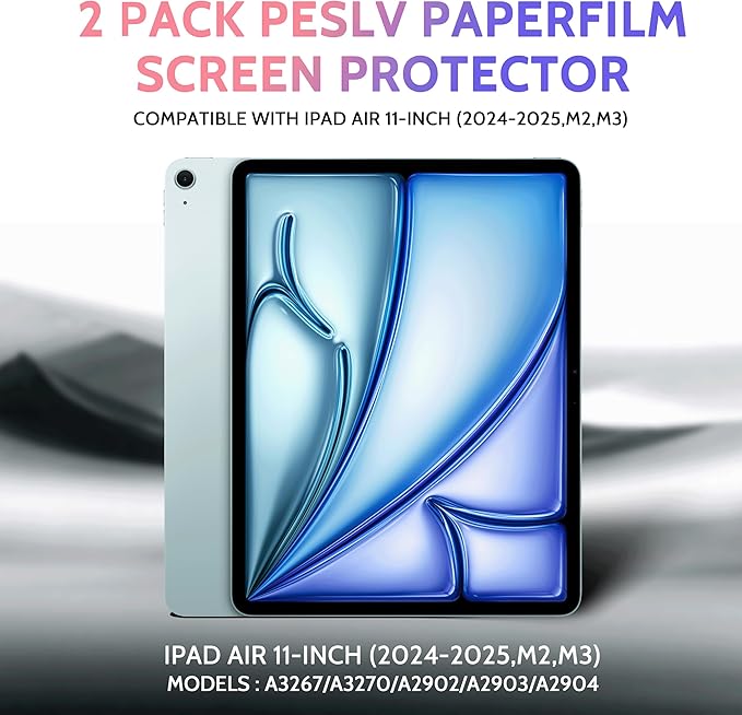 2 Pack Like Paper Screen Protector for iPad Air 11 Inch 2024/2025 (M2/M3, 6th/7th Gen), Matte Anti Glare PET Film/Blue Light Filter Eye Protection Cover/Drawing & Writing Feel Like on Paper