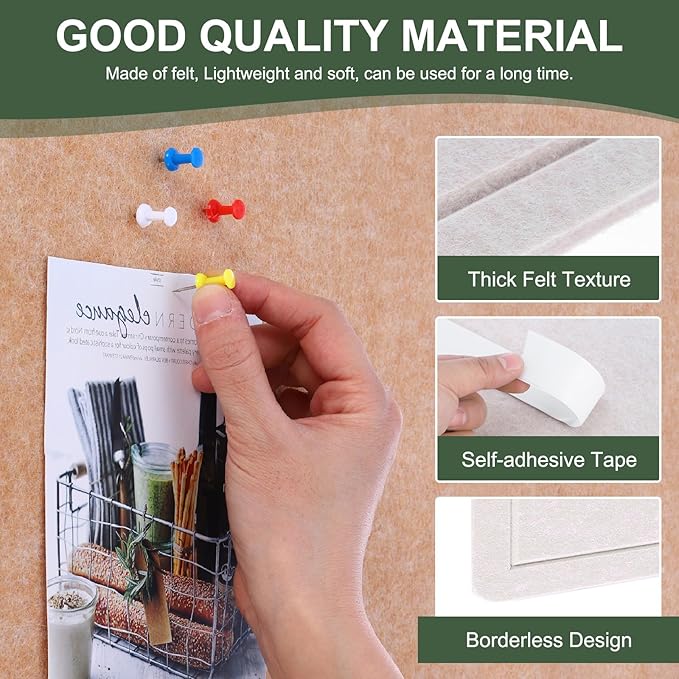 YOKIVE Felt Bulletin Board, 96 x 48 -Inch Foldable Decorative Pin Board Self Adhesive Felt Cork Board with 20 Pushpins, Great for Wall, Photo Display, Paste Note, Schedule(Light Camel)