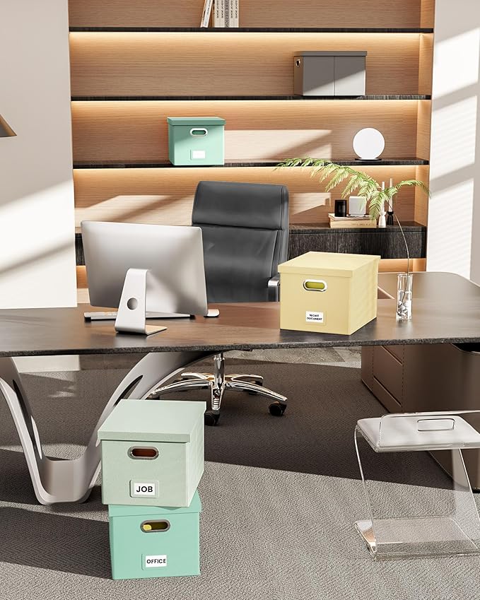 2 Pack File Storage Organizer Box,Portable File Box with Lid,Fit for Letter/Legal File Folder Storage, Mint-green(Leather)