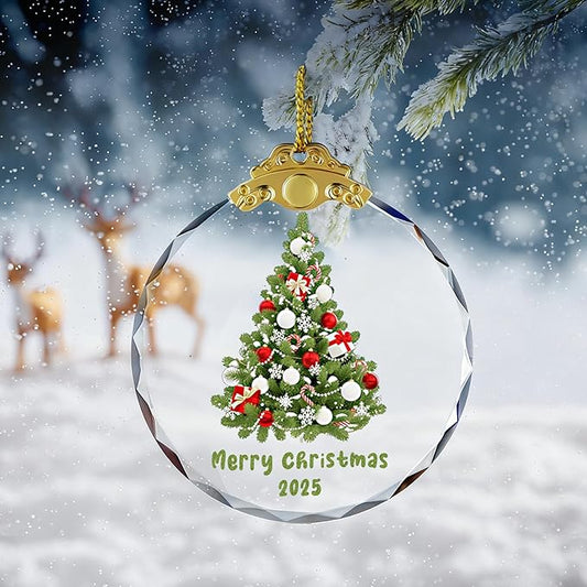 Christmas Ornaments 2025 Christmas Tree Glass Ornament, Clear Round Hanging Decoration, 2.75 inches