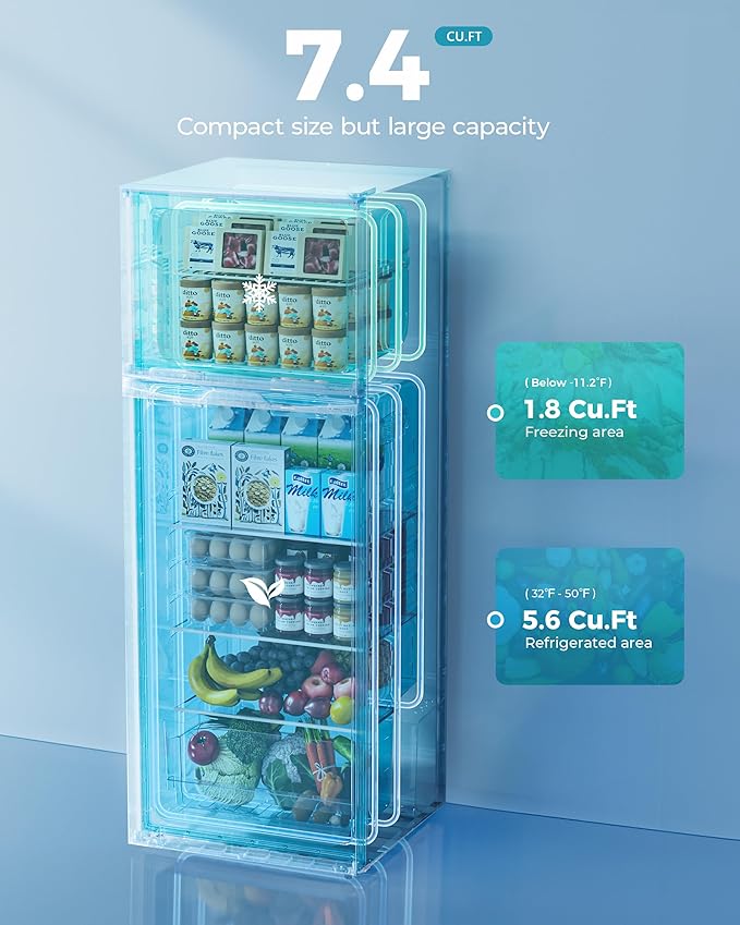 EUHOMY 7.4Cu.Ft. Refrigerator with Freezer, 2 Door Fridge, Adjustable Thermostat，Large Capacity, Refrigerator for Kitchen/Dorm/Office/Apartment - Food Storage or Cooling drinks, Silver