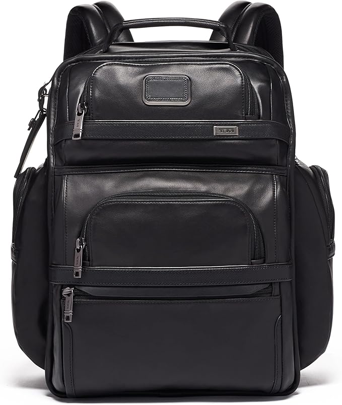 TUMI - Alpha Brief Pack - Men's Laptop Backpack with Padded Adjustable Straps - Fit up to 15" Screen - 17.0" X 12.0" X 8.0" - Black Leather