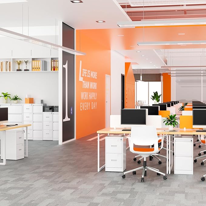 Crownland Lateral File Cabinet with 4 Drawers, 15" W Metal Lockable Office File Cabinets for Home Office- Stores Letter/Legal/A4/F4 Files(White)