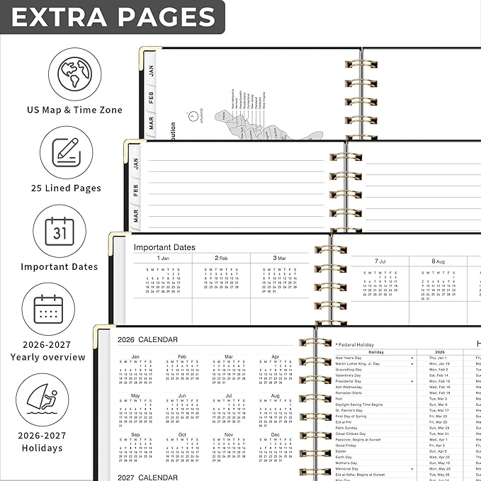 2026 Planner, Weekly and Monthly, A5 Size (5.7" x 8.3"), Jan 2026 - Dec 2026, Calendar, To-do List, Agenda, 12-Month Tabs, Hardcover, 100 GSM Thick Paper, Spiral-bound (Black)